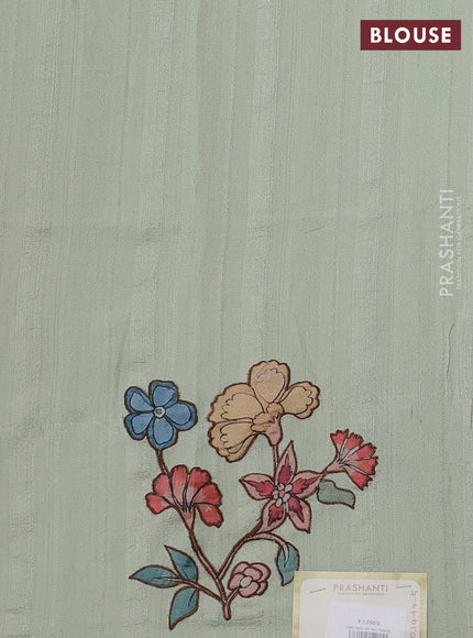 Pista Green Semi Tussar Saree - Applique Work