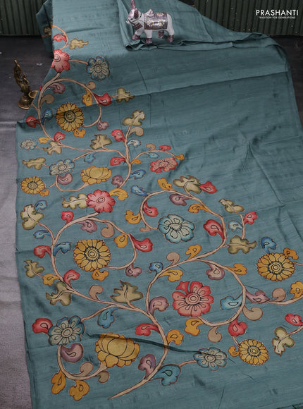 Green Semi Tussar Saree - Applique Work