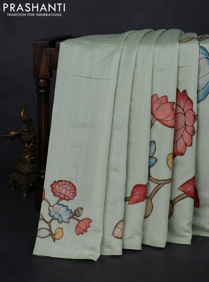 Pastel Green Semi Tussar Saree - Applique Work
