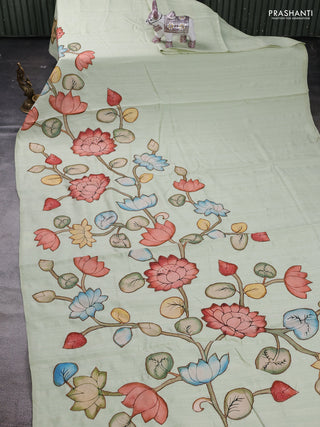 Pastel Green Semi Tussar Saree - Applique Work