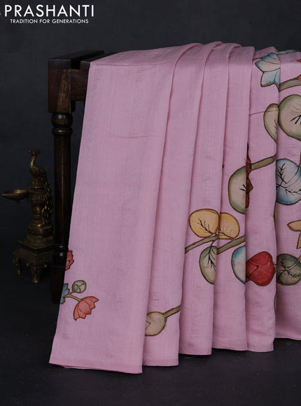 Lotus Pink Semi Tussar Saree - Applique Work