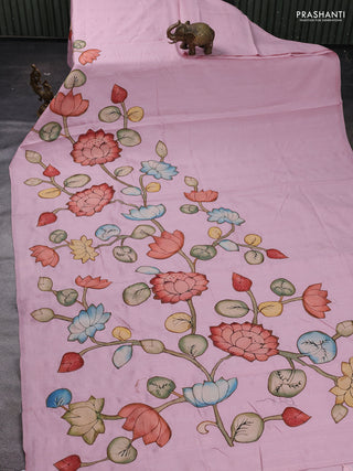 Lotus Pink Semi Tussar Saree - Applique Work