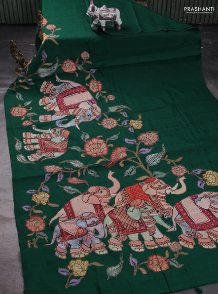 Green Semi Tussar Saree - Applique Work