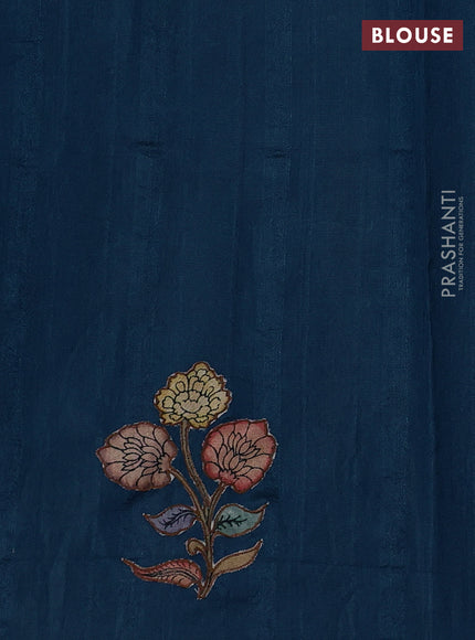 Peacock Blue Semi Tussar Saree - Applique Work