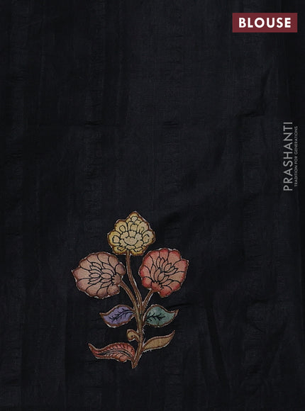 Black Semi Tussar Saree - Applique Work
