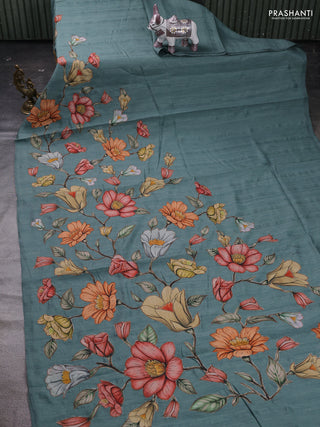 Green Semi Tussar Saree - Applique Work