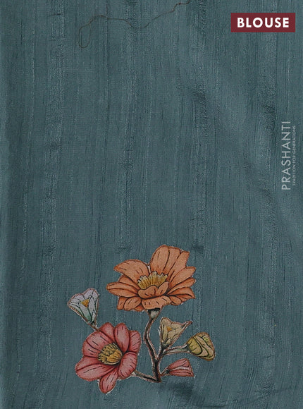 Green Semi Tussar Saree - Applique Work