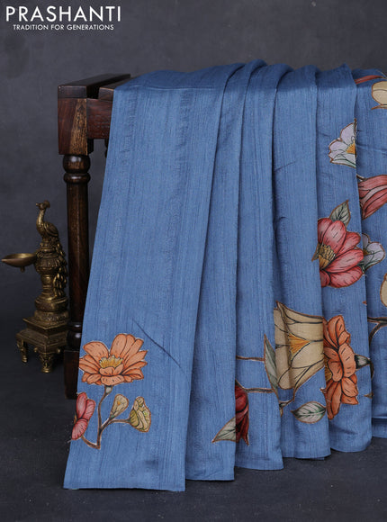 Blue Semi Tussar Saree - Applique Work