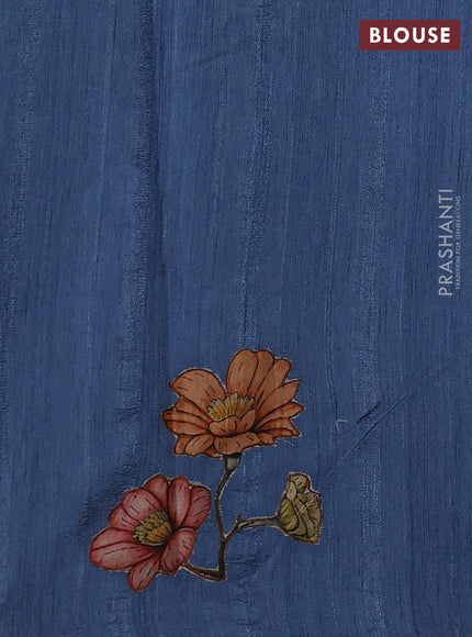 Blue Semi Tussar Saree - Applique Work
