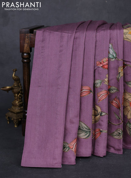 Purple Semi Tussar Saree - Applique Work