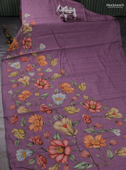 Purple Semi Tussar Saree - Applique Work