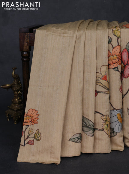 Beige Semi Tussar Saree - Applique Work