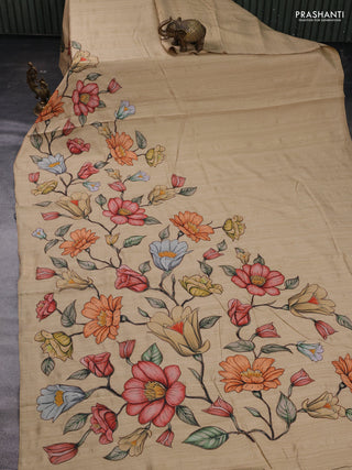Beige Semi Tussar Saree - Applique Work