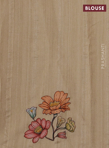 Beige Semi Tussar Saree - Applique Work