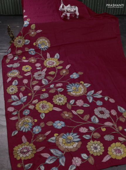 Red Semi Tussar Saree - Applique Work