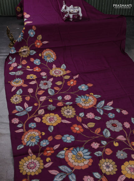 Purple Semi Tussar Saree - Applique Work