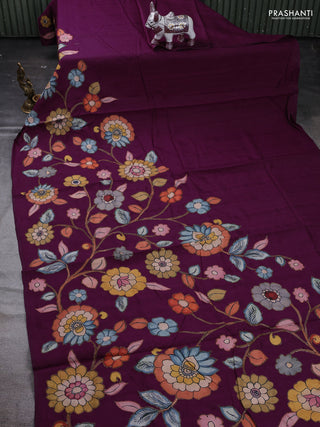 Purple Semi Tussar Saree - Applique Work