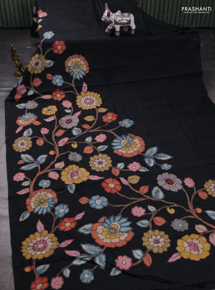 Black Semi Tussar Saree - Applique Work