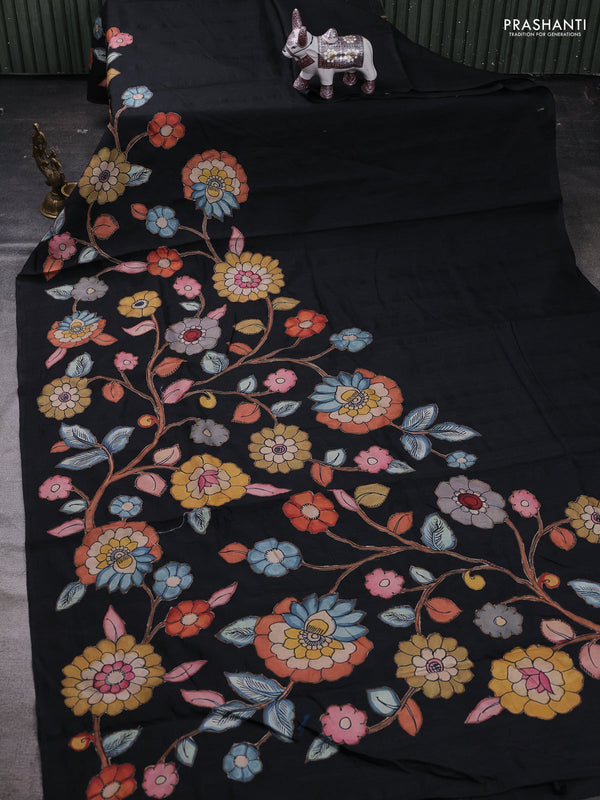Black Semi Tussar Saree - Applique Work