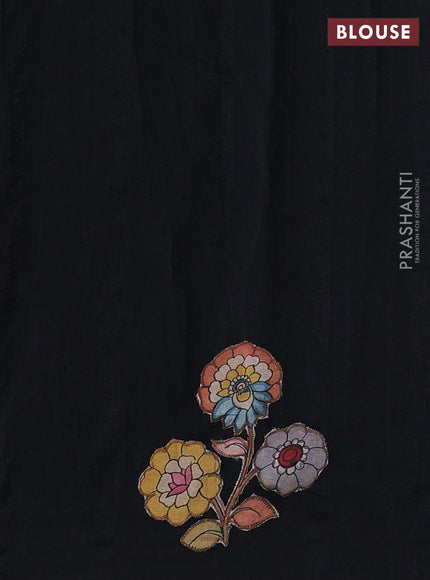 Black Semi Tussar Saree - Applique Work