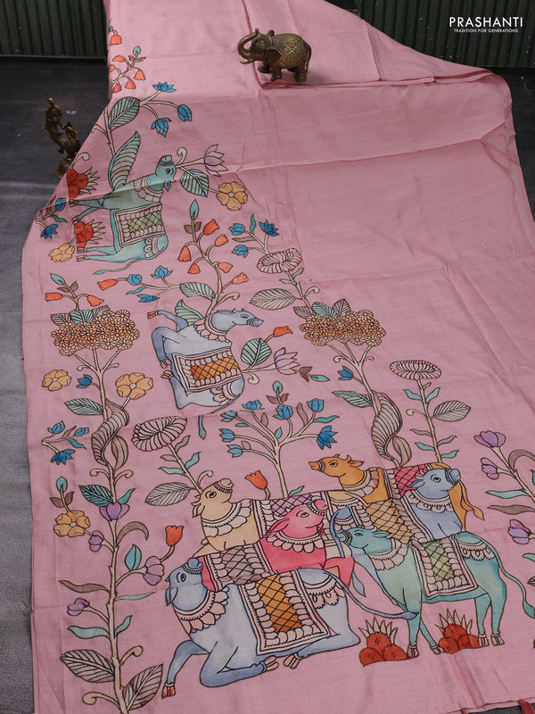 Peach Semi Tussar Saree - Applique Work