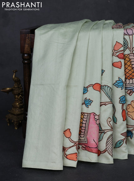 Pista Green Semi Tussar Saree - Applique Work