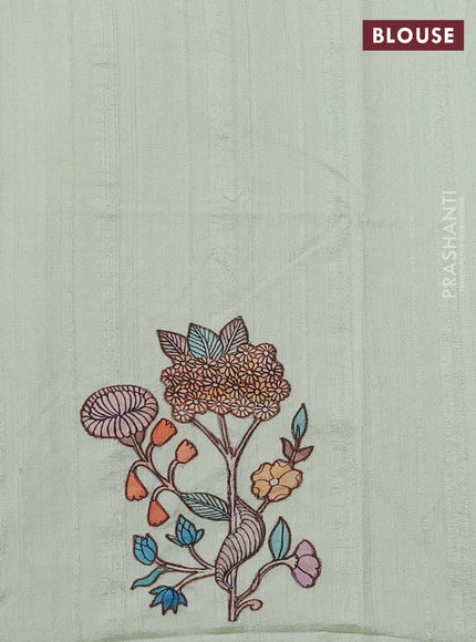 Pista Green Semi Tussar Saree - Applique Work