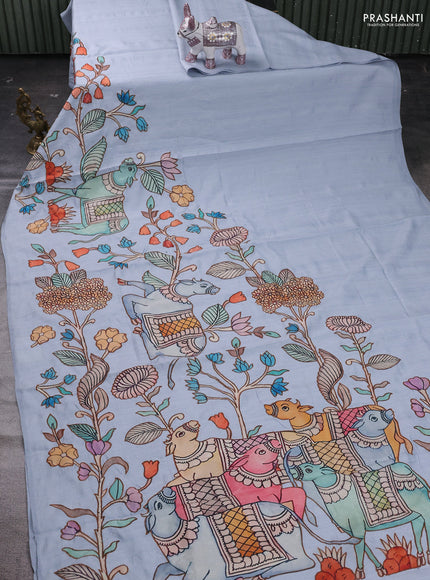 Grey Semi Tussar Saree - Applique Work