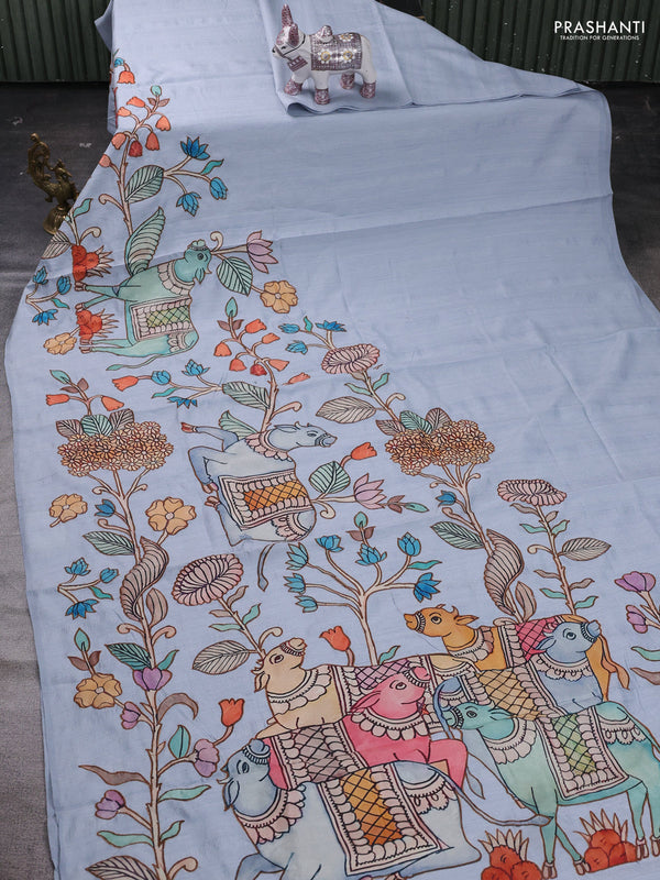 Grey Semi Tussar Saree - Applique Work