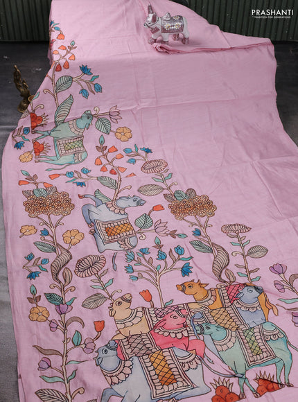 Peach Pink Semi Tussar Saree - Applique Work