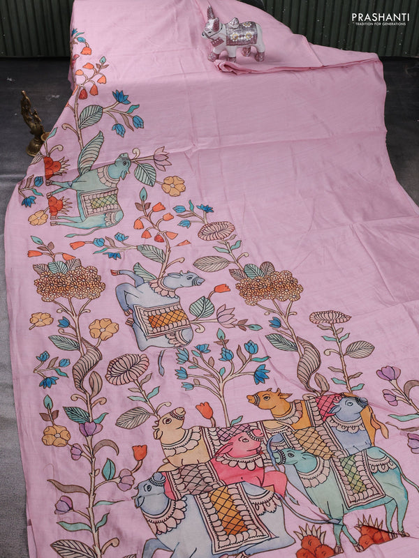 Peach Pink Semi Tussar Saree - Applique Work