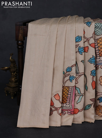 Beige Semi Tussar Saree - Applique Work