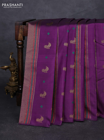 Purple & Green Yellow Pure Kanchipuram Silk - Buttas