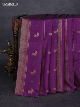 Purple & Green Yellow Pure Kanchipuram Silk - Buttas