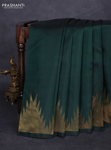 Bottle Green Pure Kanchipuram Silk - Temple Border