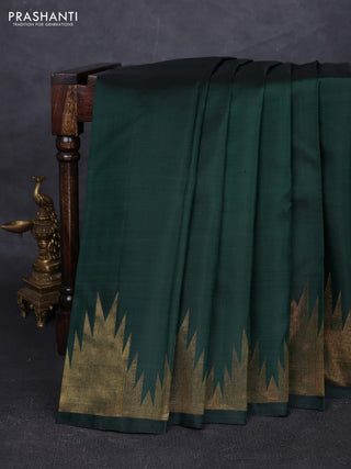 Bottle Green Pure Kanchipuram Silk - Temple Border