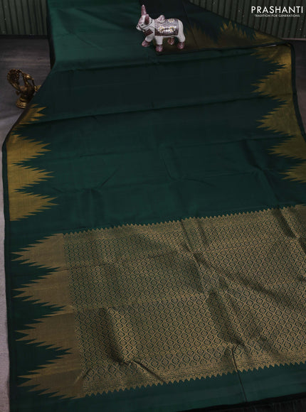 Bottle Green Pure Kanchipuram Silk - Temple Border