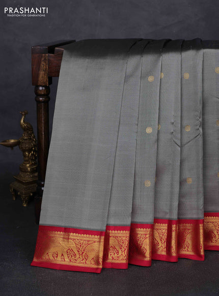 Grey & Maroon Pure Kanchipuram Silk - Buttas