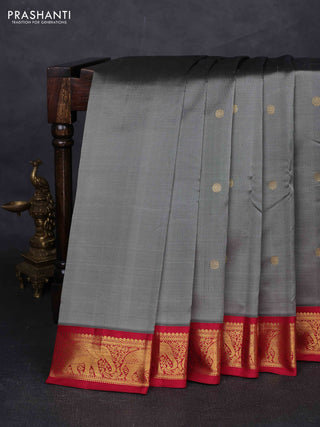 Grey & Maroon Pure Kanchipuram Silk - Buttas
