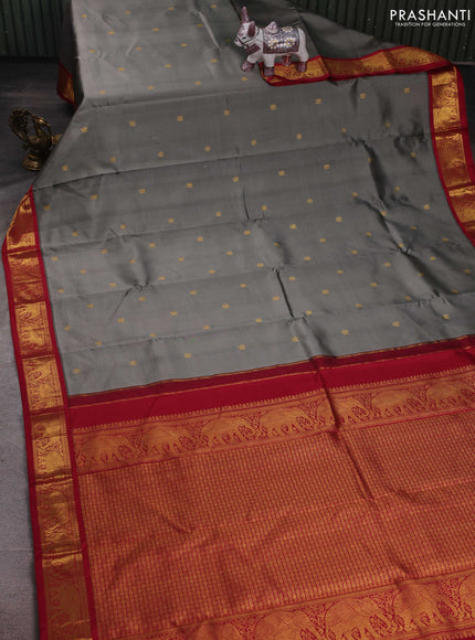 Grey & Maroon Pure Kanchipuram Silk - Buttas