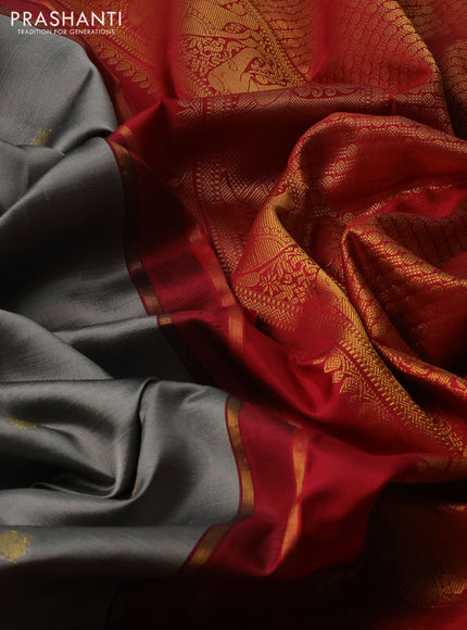 Grey & Maroon Pure Kanchipuram Silk - Buttas