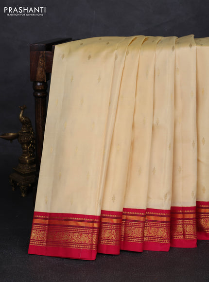 Cream & Pink Pure Kanchipuram Silk - Buttas