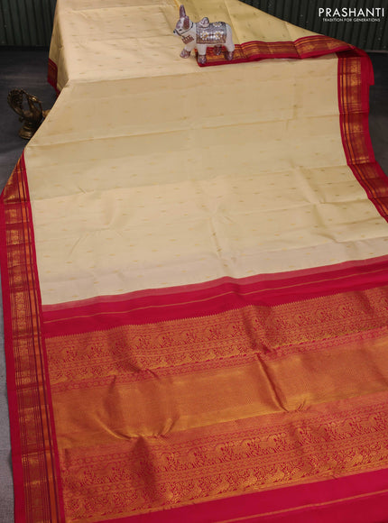Cream & Pink Pure Kanchipuram Silk - Buttas