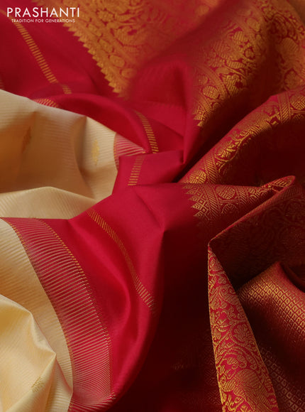 Cream & Pink Pure Kanchipuram Silk - Buttas