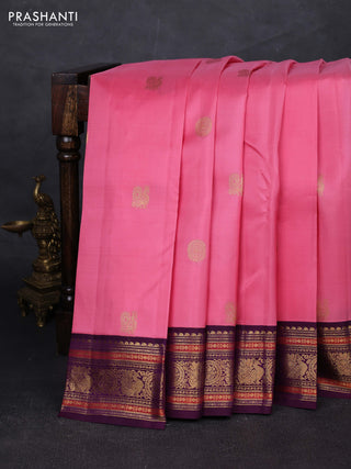 Peach Pink & Purple Pure Kanchipuram Silk - Buttas