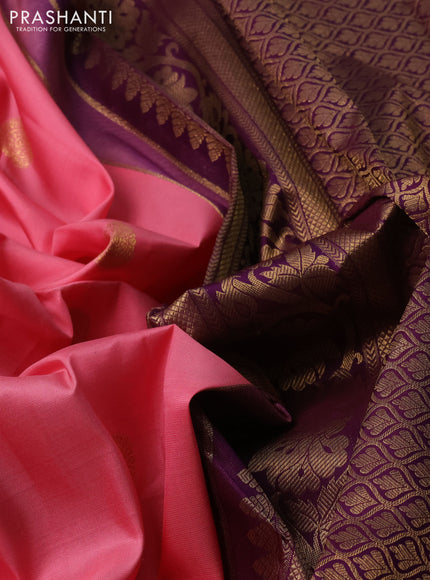 Peach Pink & Purple Pure Kanchipuram Silk - Buttas