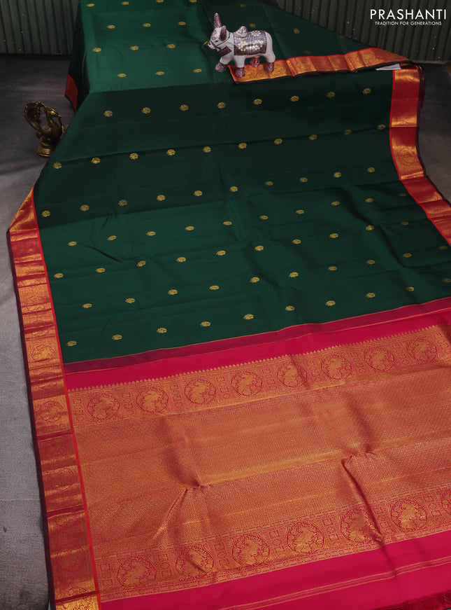Bottle Green & Orange Pure Kanchipuram Silk - Buttas
