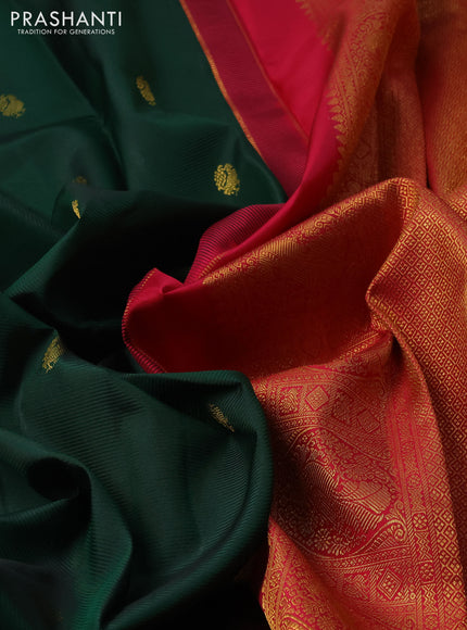 Bottle Green & Orange Pure Kanchipuram Silk - Buttas