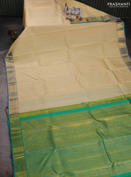 Cream & Blue Pure Kanchipuram Silk - Buttas