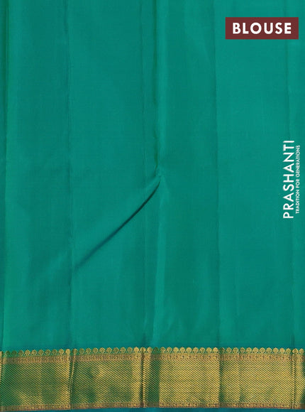 Cream & Blue Pure Kanchipuram Silk - Buttas